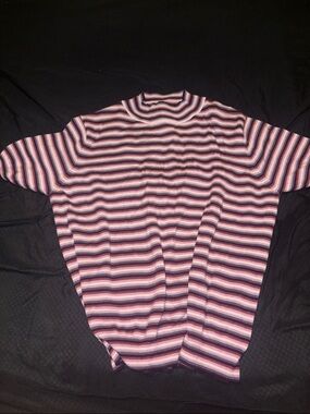 Striped Knit Turtleneck Sweater - Pink, White & Navy